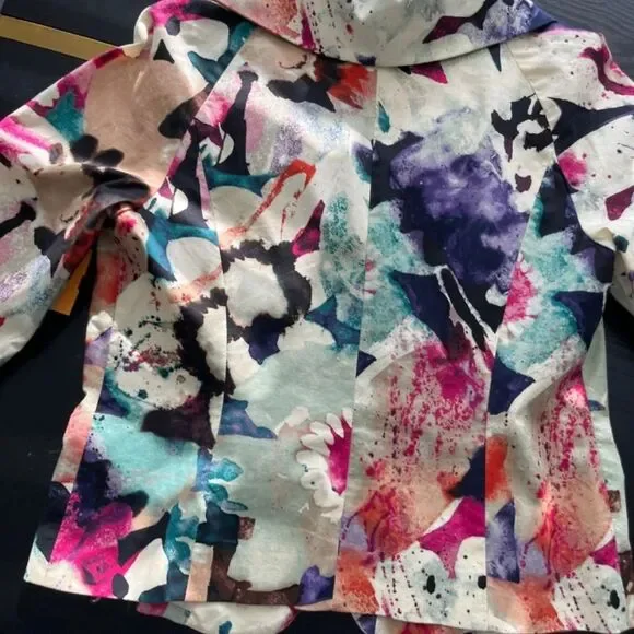 Maggie Boutique Colorful Abstract Crop Jacket Blazer 3/4 Sleeve Size 6P EUC - Picture 5 of 7